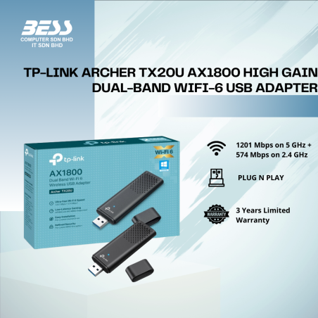 TP-LINK ARCHER TX20U AX1800 HIGH GAIN DUAL-BAND WIFI-6 USB ADAPTER