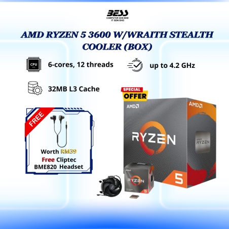 AMD RYZEN 5 3600 WITH/WRAITH STEALTH COOLER