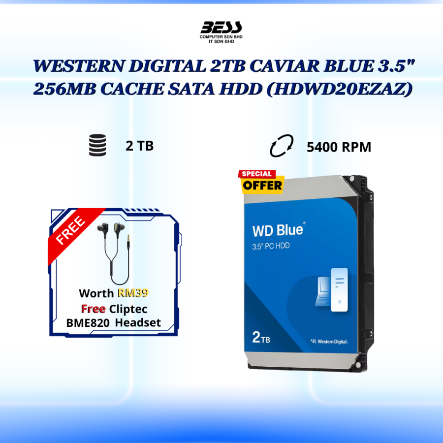 WESTERN DIGITAL 2TB CAVIAR BLUE 3.5" 256MB CACHE SATA HDD