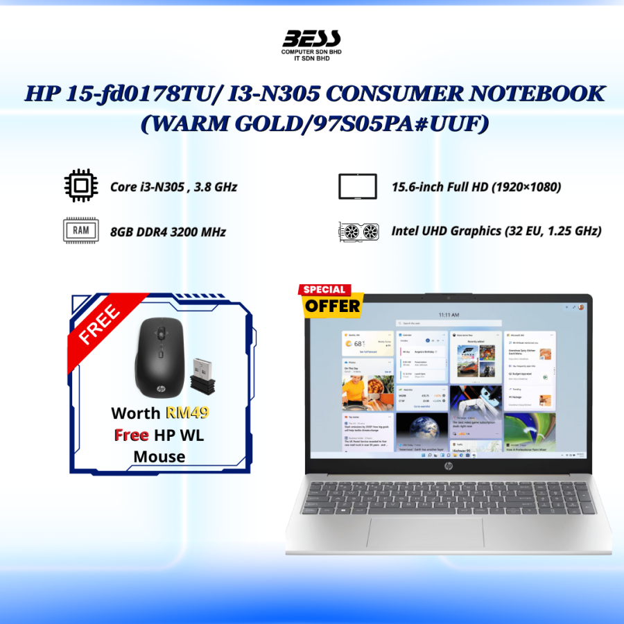 [PRE-ORDER] HP 15-fd0178TU/ I3-N305 CONSUMER NOTEBOOK
