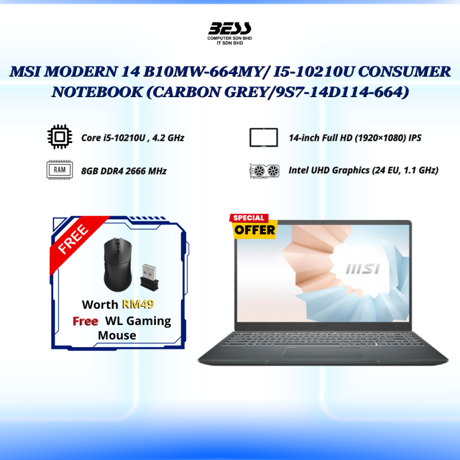 MSI MODERN 14 B10MW-664MY/ I5-10210U CONSUMER NOTEBOOK
