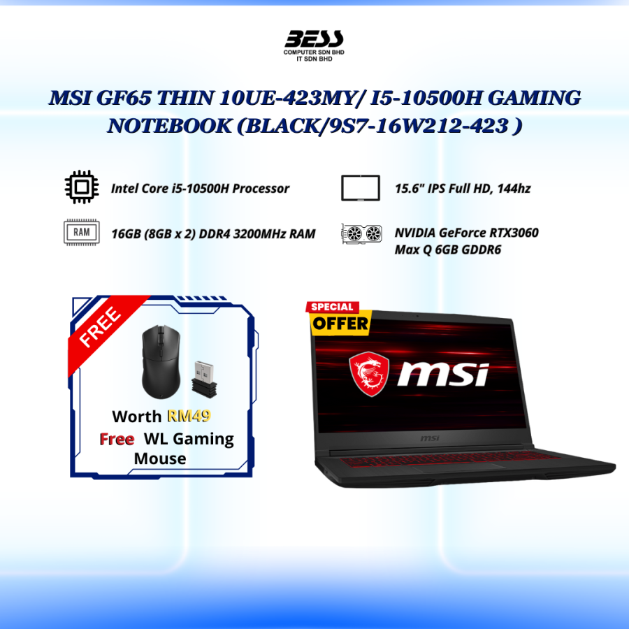 MSI GF65 THIN 10UE-423MY/ I5-10500H GAMING NOTEBOOK