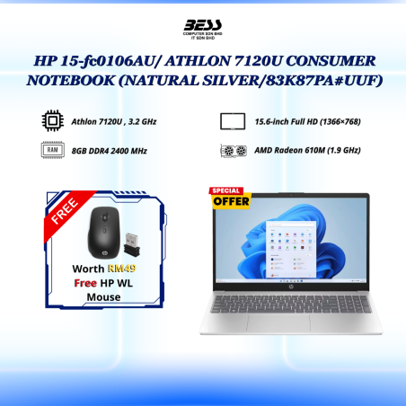 [PRE-ORDER] HP 15-fc0106AU/ ATHLON 7120U CONSUMER NOTEBOOK
