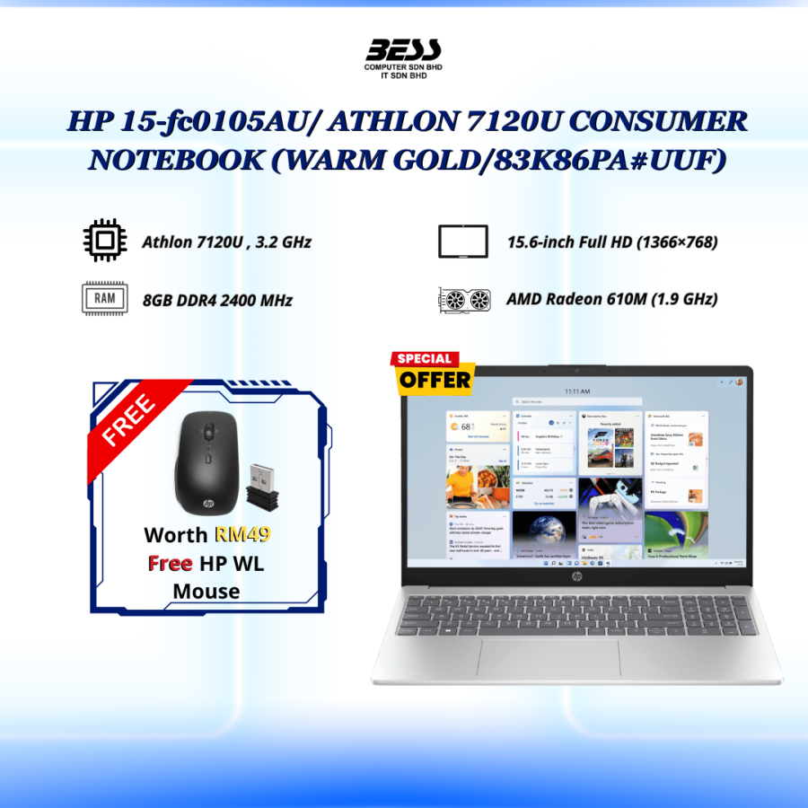[PRE-ORDER] HP 15-fc0105AU/ ATHLON 7120U CONSUMER NOTEBOOK