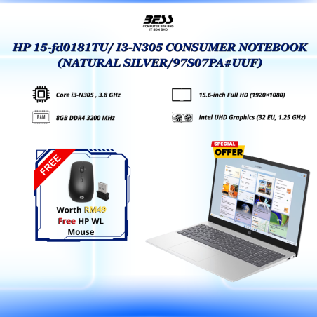 [PRE-ORDER] HP 15-fd0181TU/ I3-N305 CONSUMER NOTEBOOK