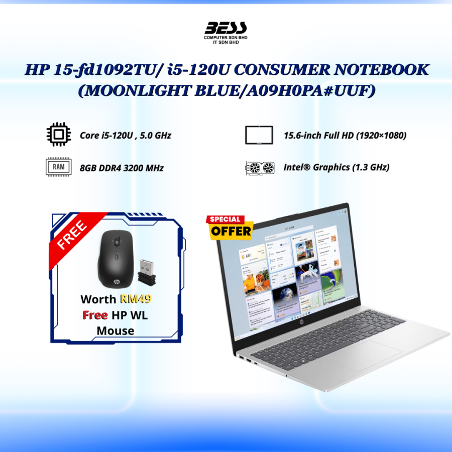 [PRE-ORDER] HP 15-fd1092TU/ i5-120U CONSUMER NOTEBOOK