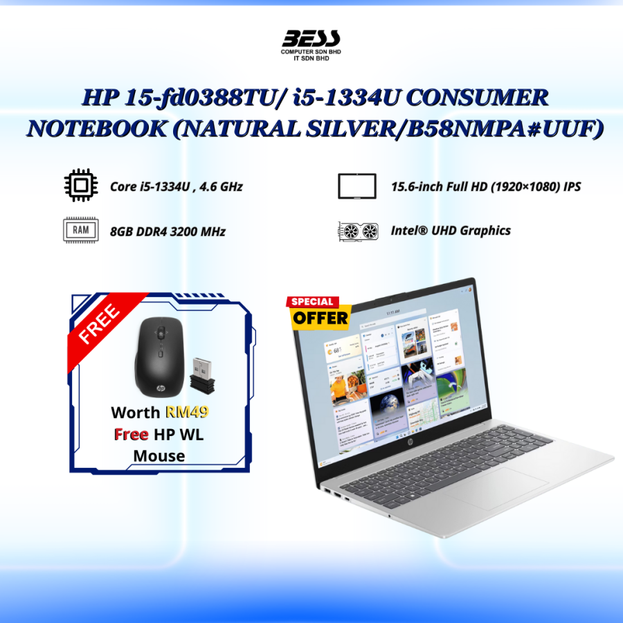 [PRE-ORDER] HP 15-fd0388TU/ i5-1334U CONSUMER NOTEBOOK
