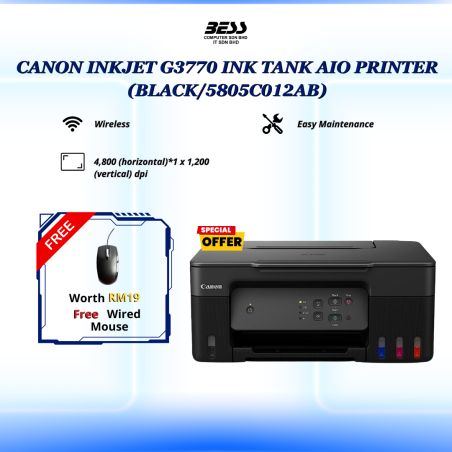 CANON INKJET G3770 INK TANK AIO PRINTER (BLACK/WHITE/RED)
