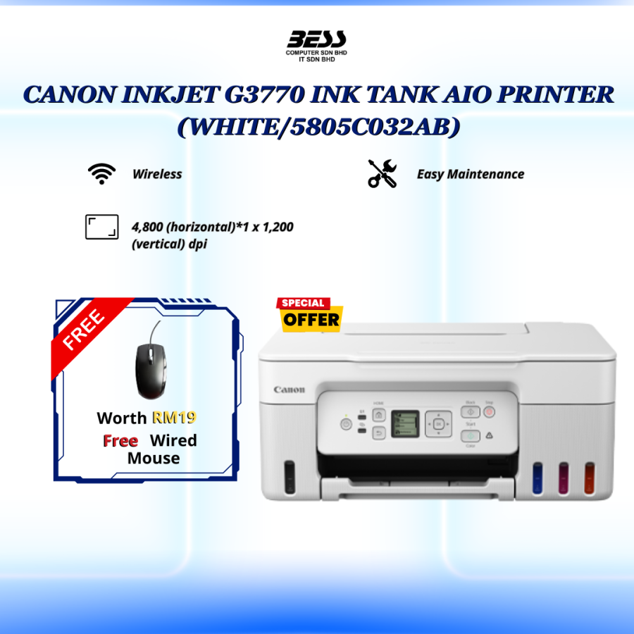 CANON INKJET G3770 INK TANK AIO PRINTER (BLACK/WHITE/RED)