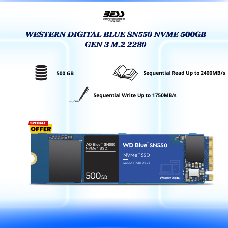 WESTERN DIGITAL BLUE SN550 NVME 500GB GEN 3 M.2 2280