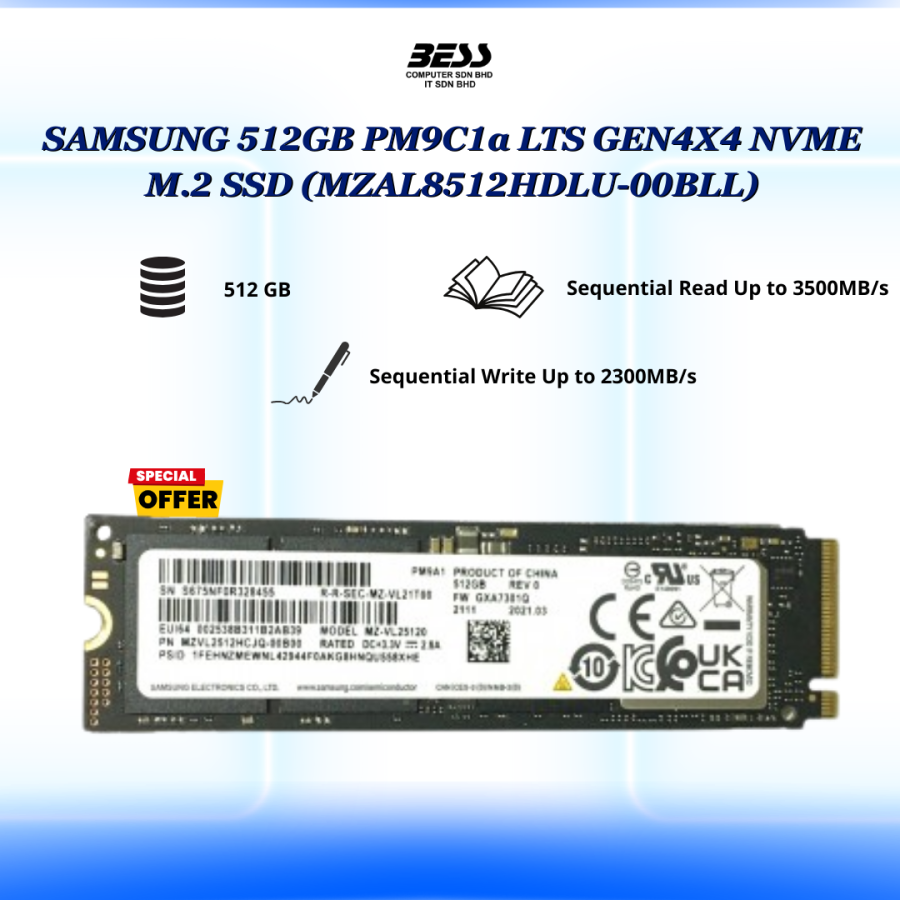 SAMSUNG 512GB PM9C1a LTS GEN4X4 NVME M.2 SSD