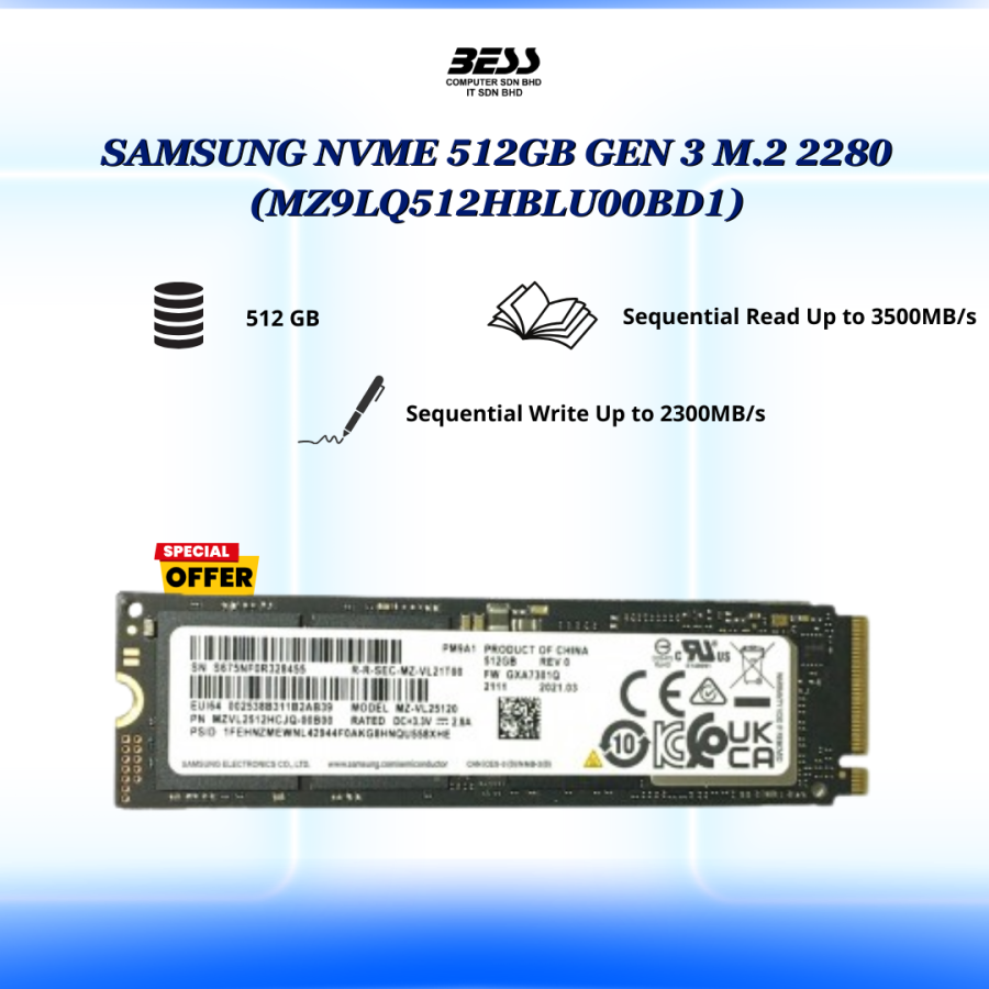 SAMSUNG NVME 512GB GEN 3 M.2 2280