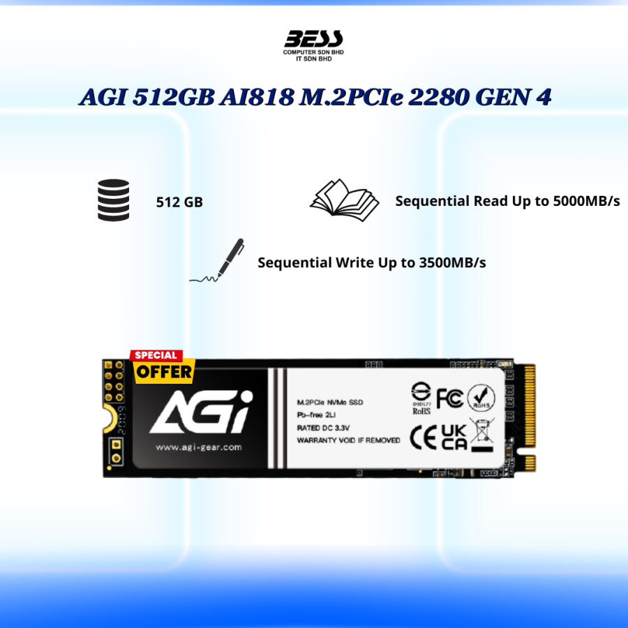 AGI AI818 M.2PCIe 2280 GEN 4 (512GB/1TB)