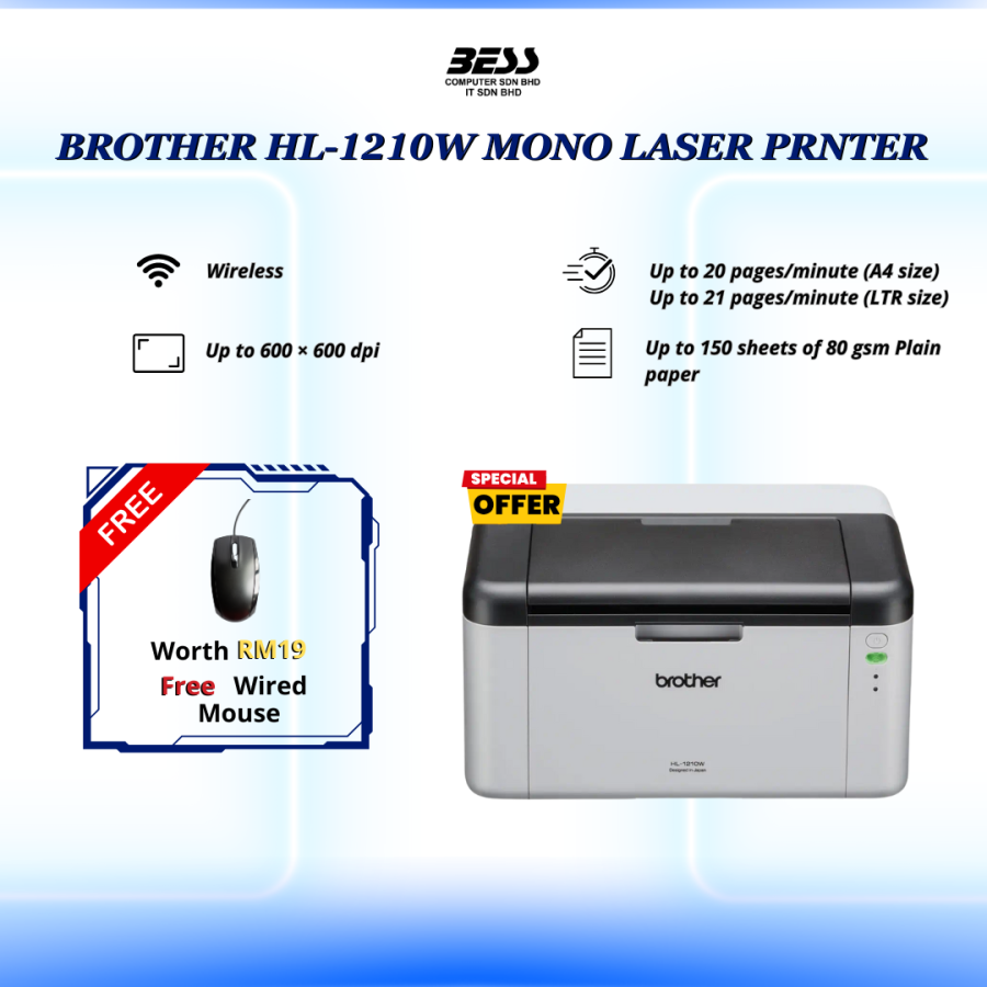 [PRE-ORDER] BROTHER HL-1210W MONO LASER PRINTER