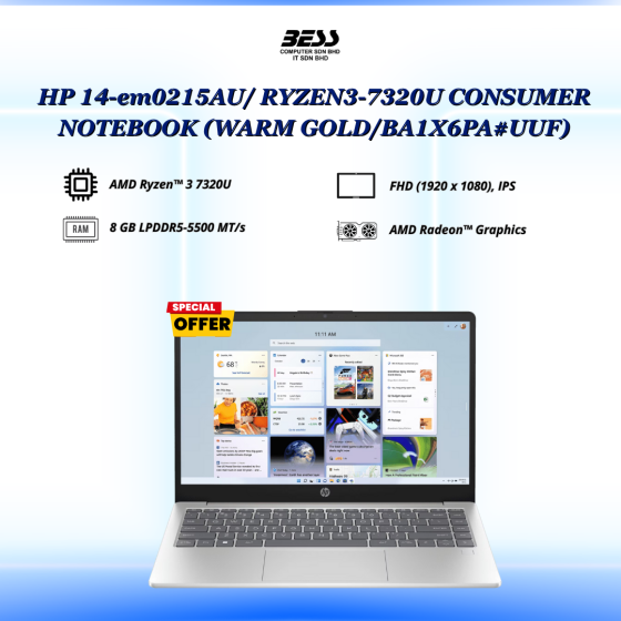 HP 14-em0215AU/216AU RYZEN3-7320U CONSUMER NOTEBOOK (WARM GOLD/NATURAL SILVER)