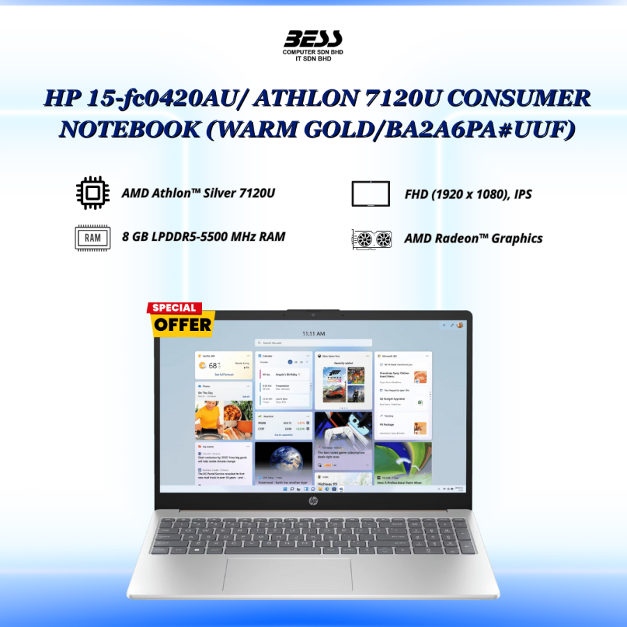 HP 15-fc0420AU/fc0421AU ATHLON 7120U CONSUMER NOTEBOOK (WARM GOLD/NATURAL SILVER) HP 15-fc0420AU/fc0421AU ATHLON 7120U CONSUMER NOTEBOOK (WARM GOLD/NATURAL SILVER)