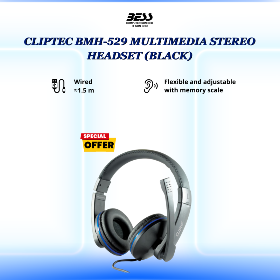 CLIPTEC BMH-529 MULTIMEDIA STEREO HEADSET (BLACK)