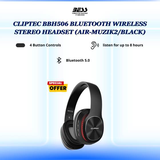 CLIPTECH BBH506 BLUETOOTH WIRELESS STEREO HEADSET (AIR-MUZIK2/BLACK/GREY)