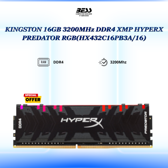 KINGSTON 16GB 3200MHZ DDR4 XMP HYPERX PREDATOR RGB (HX432C16PB3A/16)