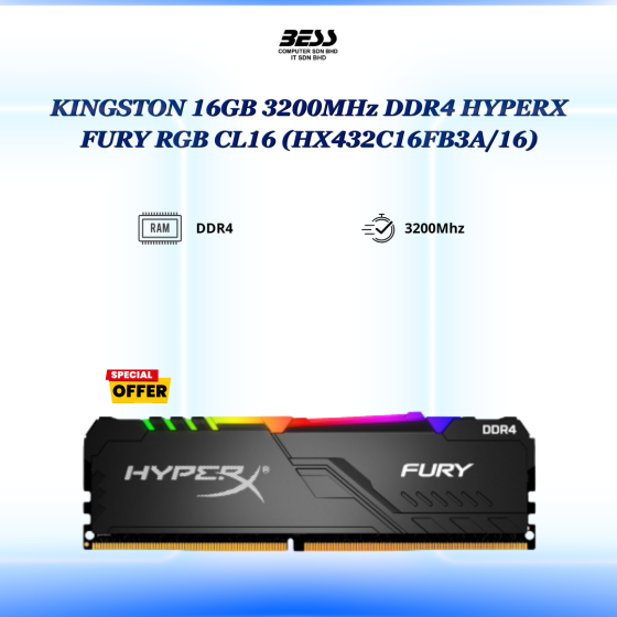 KINGSTON 16GB 3200MHZ DDR4 HYPERX FURY RGB CL16
