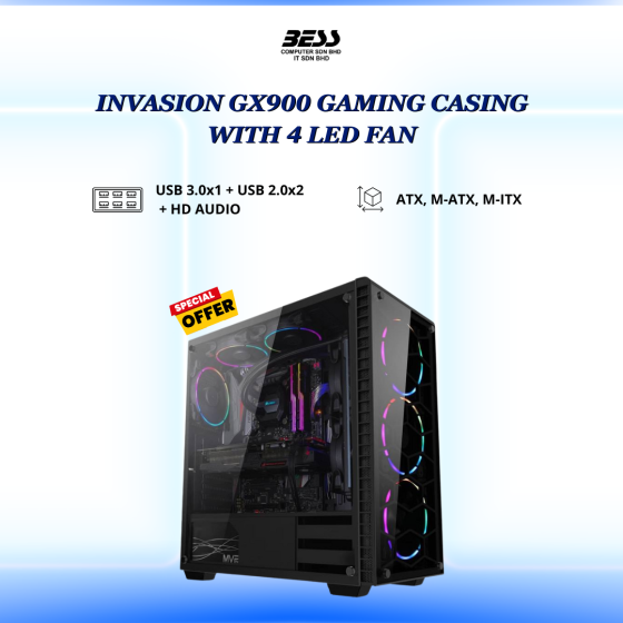 INVASION GX900 GAMING CASING WITH 4 LED FAN