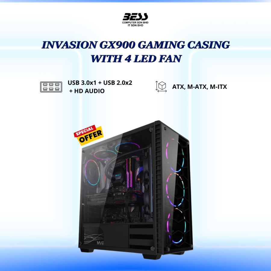 INVASION GX900 GAMING CASING WITH 4 LED FAN