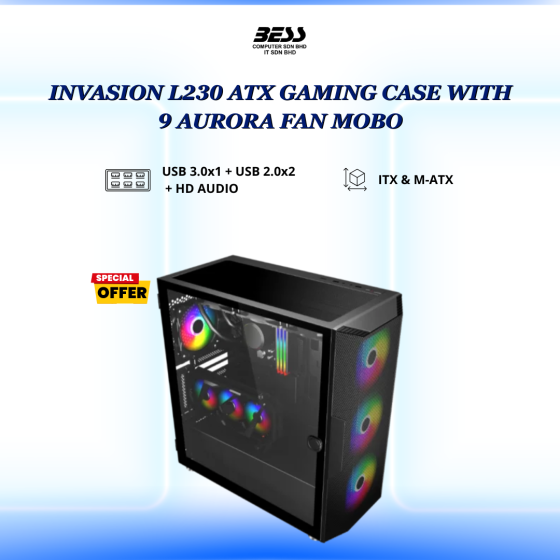 INVASION L230 ATX GAMING CASE WITH 9 AURORA FAN MOBO