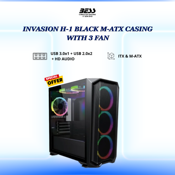 INVASION H-1 BLACK/WHITE M-ATX CASING WITH 12CMx1 + 14CMx2 FANS