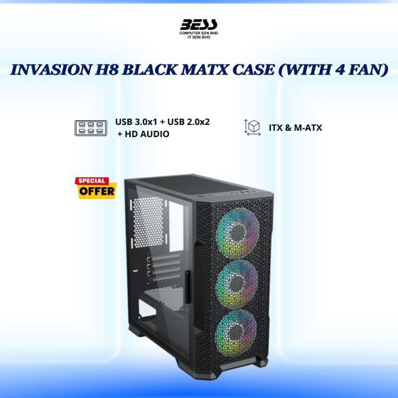 INVASION H8 BLACK/WHITE M-ATX CASE C/W 4 LED FAN