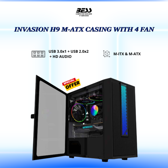 INVASION H9 M-ATX CASING C/W 4 LED FAN