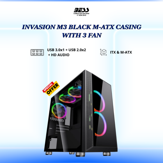 INVASION M3 BLACK M-ATX CASING WITH 3 FAN