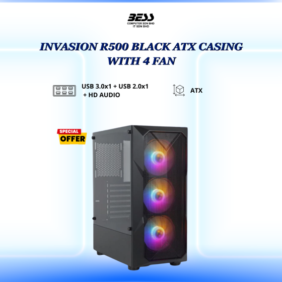 INVASION R500 BLACK ATX CASING WITH 4 FAN