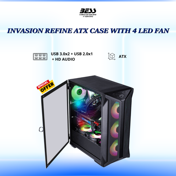 INVASION REFINE ATX CASE WITH 4 LED FAN