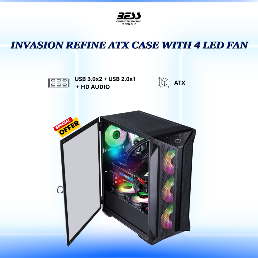 INVASION REFINE ATX CASE WITH 4 LED FAN INVASION REFINE ATX CASE WITH 4 LED FAN