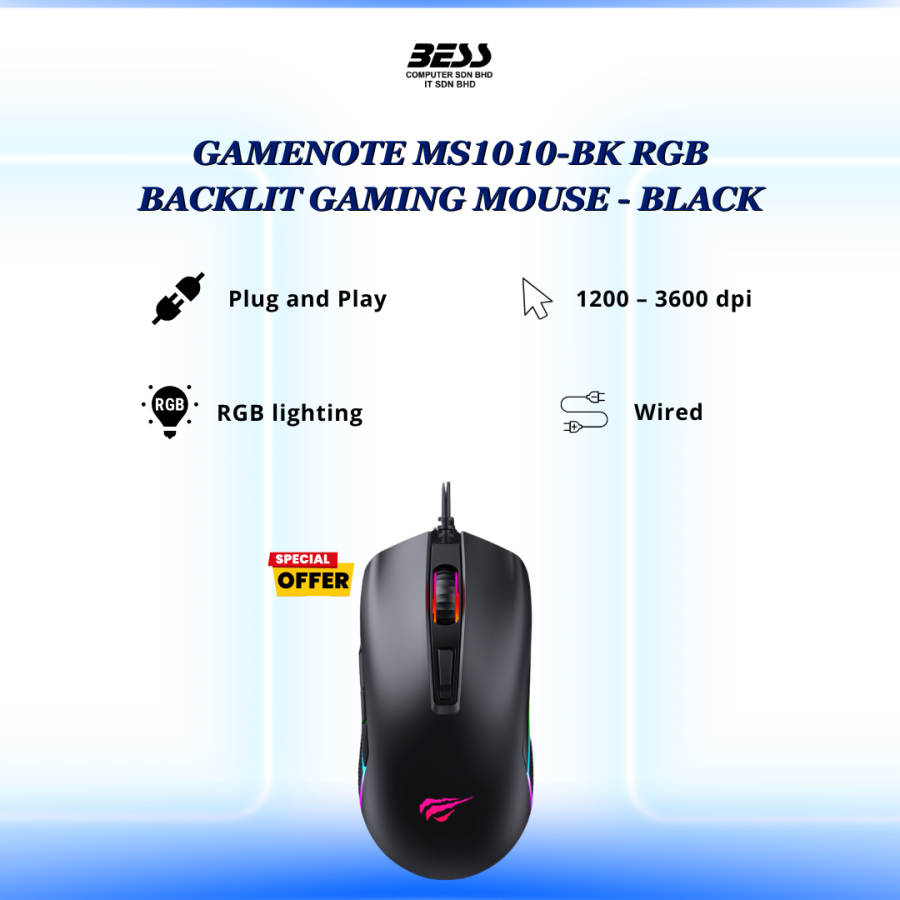 GAMENOTE MS1010-BK RGB BACKLIT GAMING MOUSE - BLACK