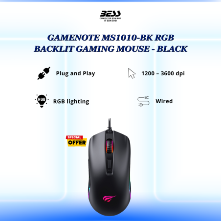 GAMENOTE MS1010-BK RGB BACKLIT GAMING MOUSE - BLACK