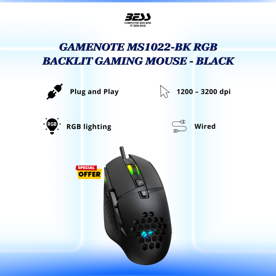 GAMENOTE MS1022-BK RGB BACKLIT GAMING MOUSE - BLACK