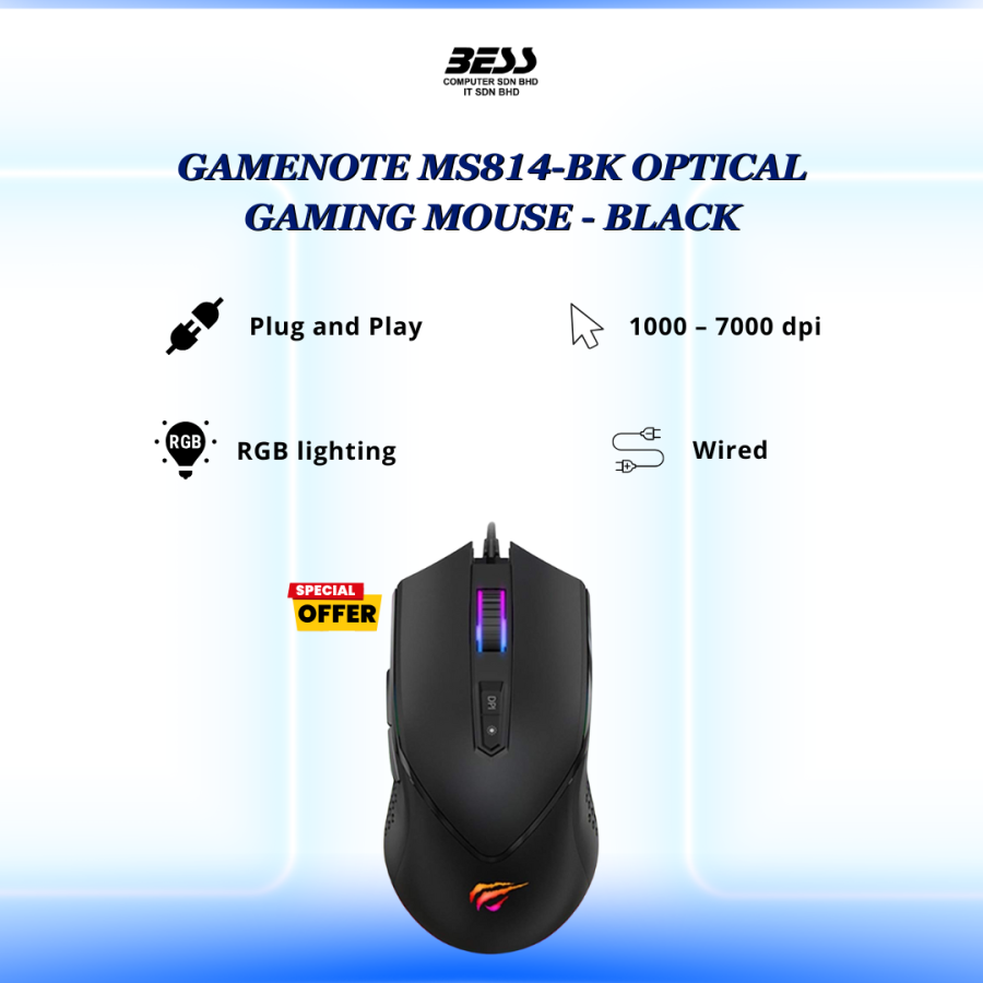 GAMENOTE MS814-BK OPTICAL GAMING MOUSE - BLACK