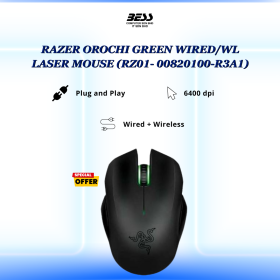 RAZER OROCHI GREEN WIRED/WL LASER MOUSE (RZ01- 00820100-R3A1)