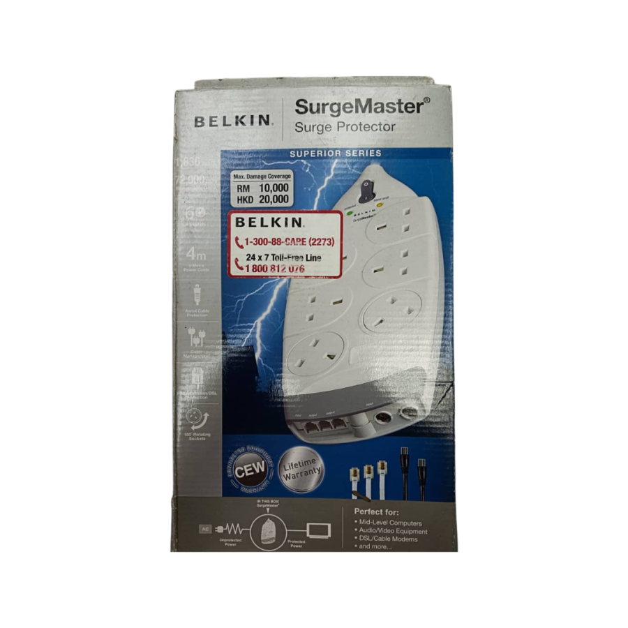 BELKIN 6W SURGE WITH TEL PROTECTION/WITH TEL & AV PROTECTION
