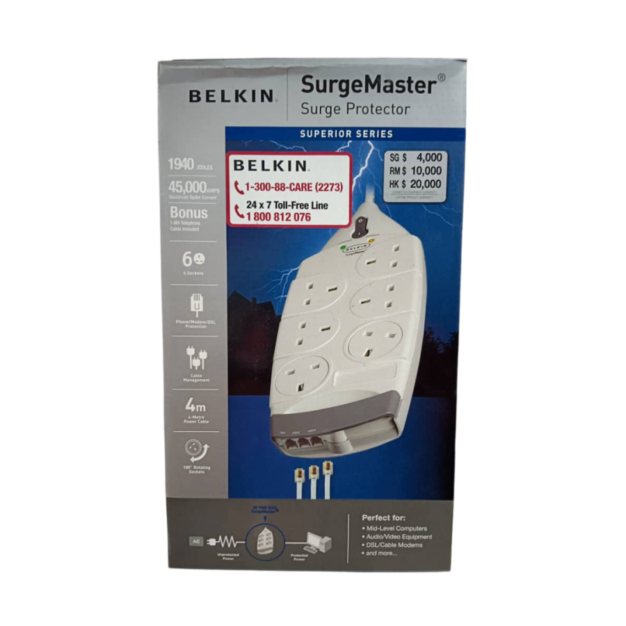 BELKIN 6W SURGE WITH TEL PROTECTION/WITH TEL & AV PROTECTION
