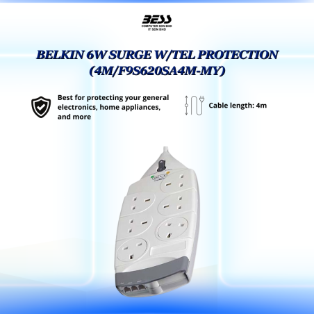 BELKIN 6W SURGE WITH TEL PROTECTION/WITH TEL & AV PROTECTION