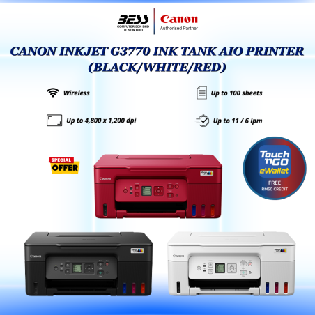CANON INKJET G3770 INK TANK AIO PRINTER (BLACK/WHITE/RED)