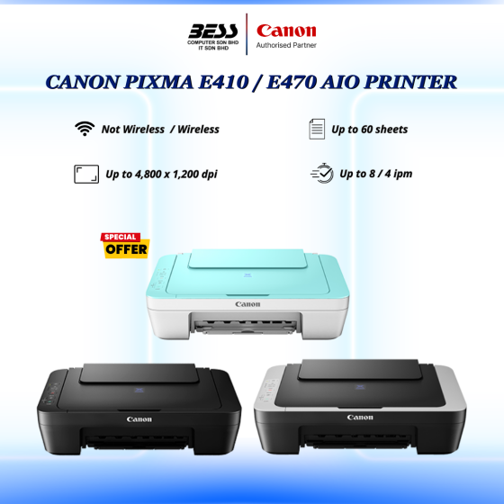 CANON PIXMA E410/E470 AIO PRINTER (GREEN WHITE/BLACK)