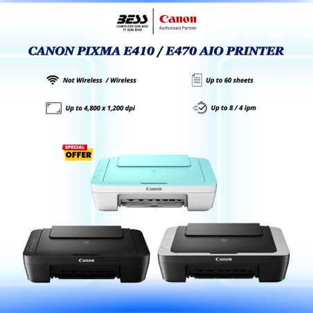 CANON PIXMA E410/E470 AIO PRINTER (GREEN WHITE/BLACK)