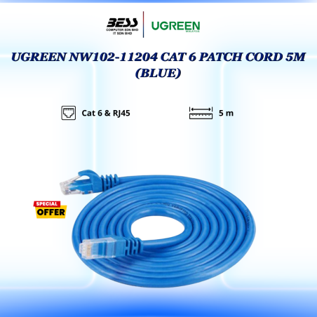 UGREEN CAT 6 PATCH CORD 1M/5M/10M/15M (BLUE/YELLOW/RED)