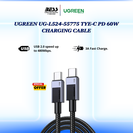 UGREEN UG-L524-55775 TYPE-C PD 60W CHARGING CABLE