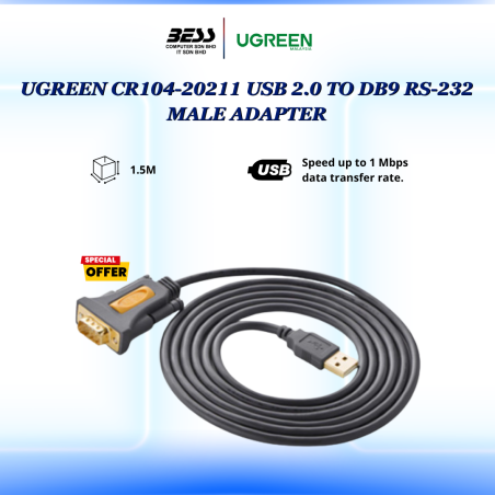UGREEN CR104-20211 USB 2.0 TO DB9 RS-232 MALE ADAPTER