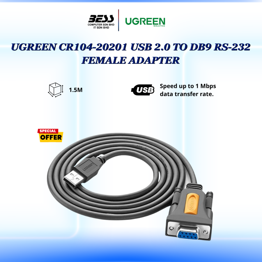 UGREEN CR104-20201 USB 2.0 TO DB9 RS-232 FEMALE ADAPTER