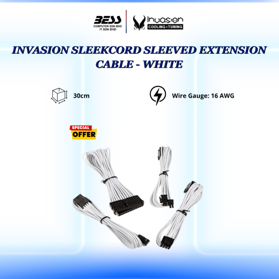 INVASION SLEEKCORD SLEEVED EXTENSION CABLE - WHITE